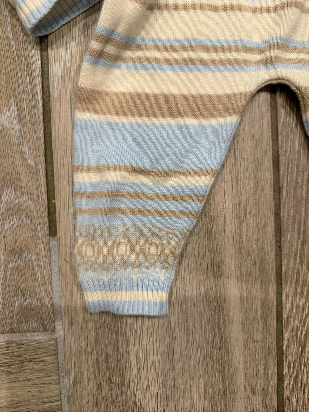 Baby Two-Piece 100%Cotton Cardigan & Pants Set - Light Blue/Cream/Tan